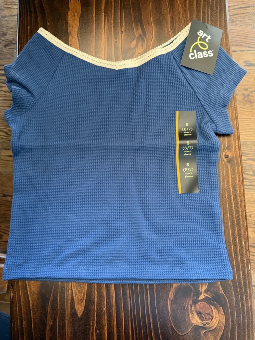 Girls' Short Sleeve Waffle Knit T-Shirt - Art Class Blue NEW SM & XL